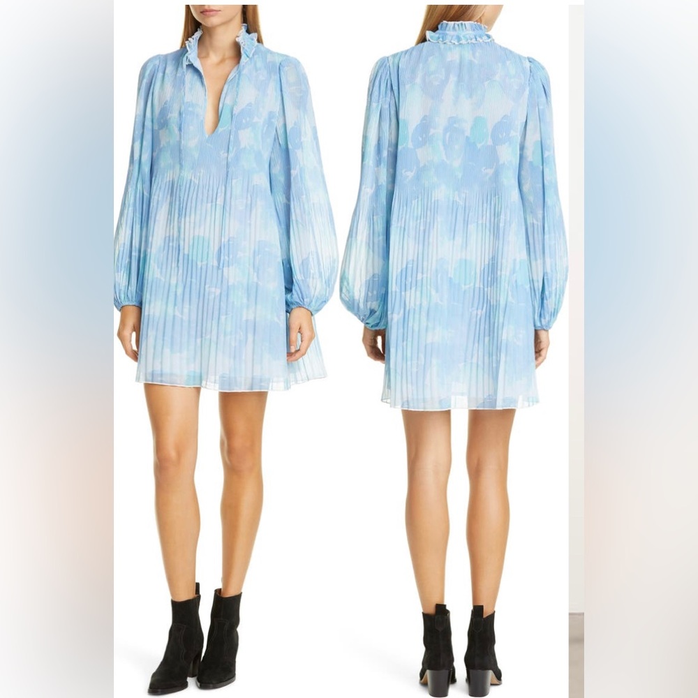 Ganni Floral Balloon Sleeve Mini Dress